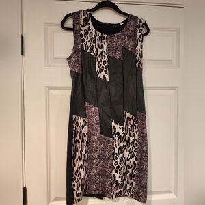 Venus stretchy black leather and animal print sleeveless dress M